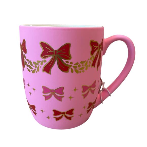 Peppermint & Pine Pink Bow Garland Soft Touch Coffee Cocoa Mug Holiday NEW - Picture 3 of 10